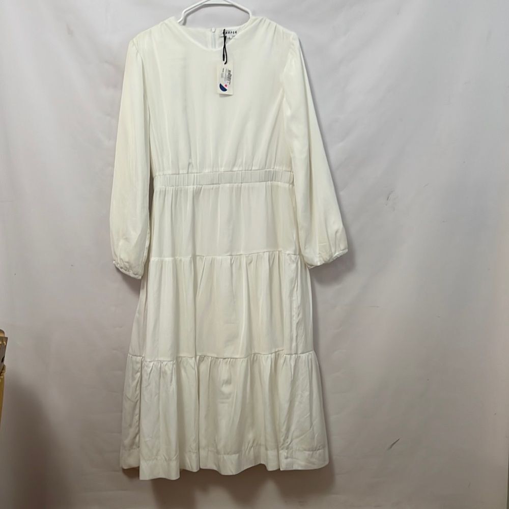 NWT HARPER TIERED WHITE V NECK DRESS SIZE L